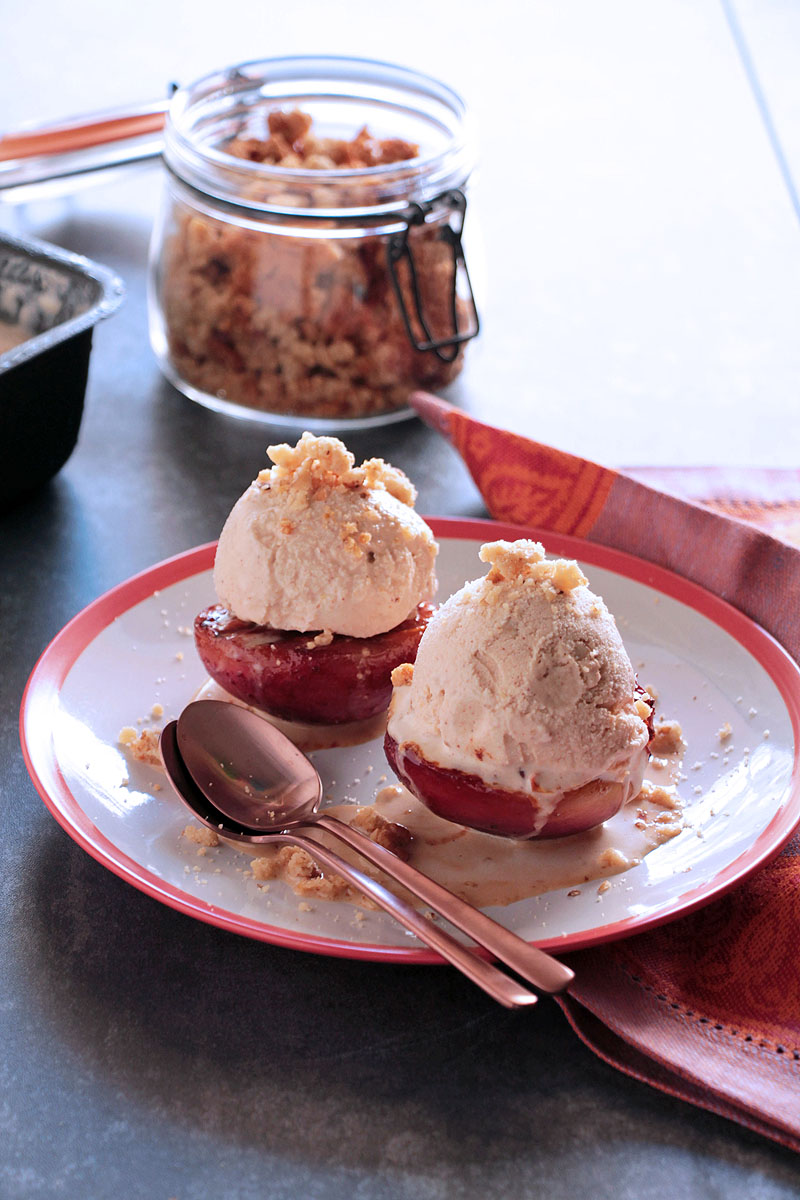 Recette pêches rôties crème glacée